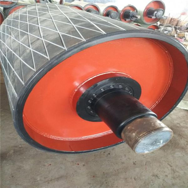 Diamond Rubber Lagged Drum Pulley Belt Conveyor Head Pulley For Anti Slip Performance