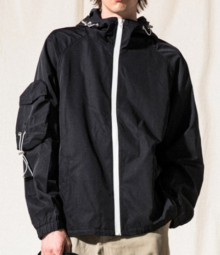 Chic Mens Hooded Zip Up Jackets , Anorak Pocket Nylon Hooded Windbreaker