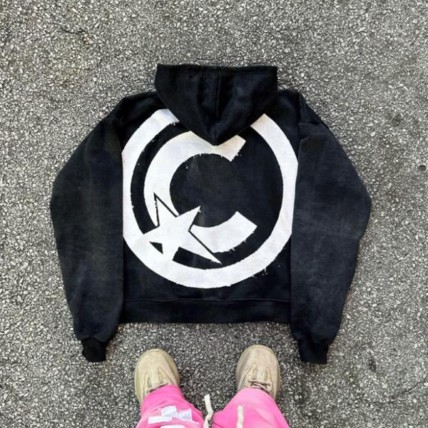 Logotipo de bordado de aplicación personalizado Hoodies unisex angustiados Peso pesado Pullover de gran tamaño Sol desvanecido Zip Up Acid Wash Hoodie