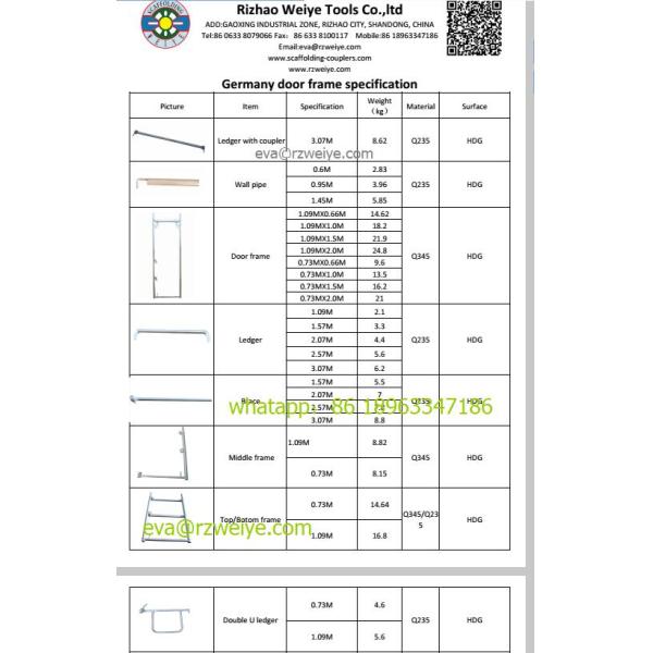 Rama steel Baumann Mostostal  Frame Scaffolding System 2.00m  x 0.73 m