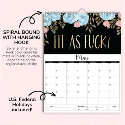 Calendrier murale personnalisé de 12 x 12 pouces avec une spirale reliée et décembre Fin du mois