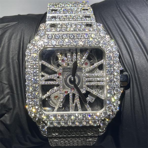 Relógio de diamante de joias VVS 41 mm 29 quilates esqueleto relógio de diamante