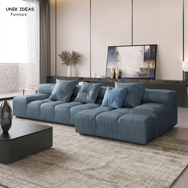 80 pouces cabriolet 4 Seater de divan de Grey Leather Corner Sectional Sofa de 96 pouces petit