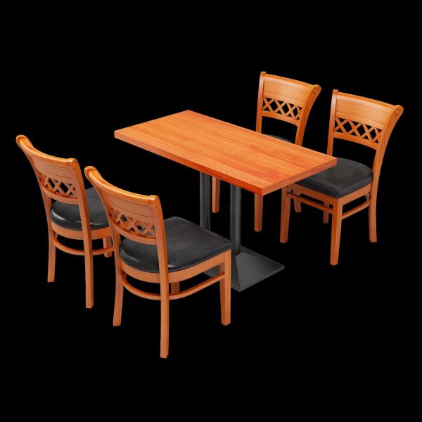 American Country Style  Solid Wood Black Leather Wooden Dining Chair