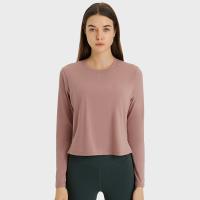 Les dessus occasionnels de yoga de cou rond que le solide pique la longue douille des femmes ont cultivé le T-shirts