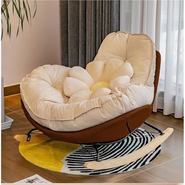 Modern Luxury Eggshell Single Rocking Sofa Chair Single Chaise Lounge for Bedroom Balcony Living Room Leisure or Sleep