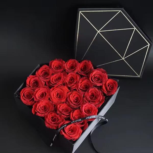 UV Coating Printing Florist Cardboard Boxes Pink Pentagon Cardboard Rose Gift Box