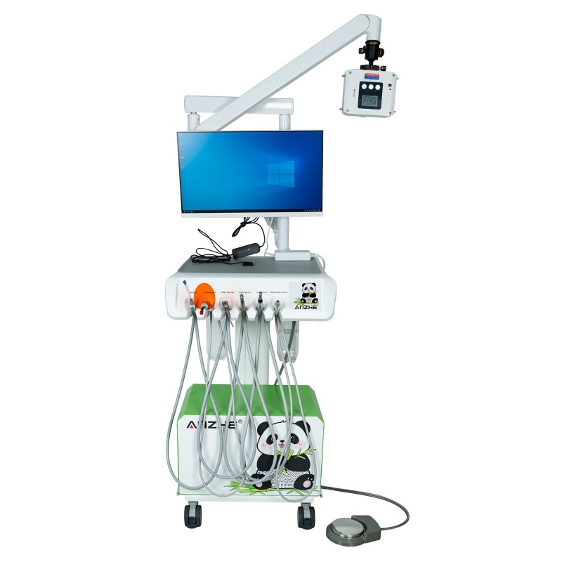 Portable Veterinary Dental Unit with X Ray Machine Digital Sensor HD Intraoral Camera Touch Screen Computer and Air Compressor for Animal Dental Clinics