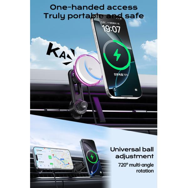 QI2 Certified Magnetic Car Mount Wireless Charger With Cooling Fan And Starry Sky Light For Automotive