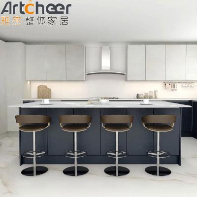 Grey and Blue Color Customized Kitchen Cabinet in L Shape Design for Modern Kitchen from Foshan