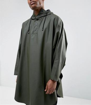 Army Green Long Waterproof Hooded Jacket , Mens Poncho Raincoat Plain Dyed