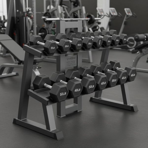 Merging Two Tier Dumbbell Rack U+H1048 Durable Centering Gym Ready Consistent