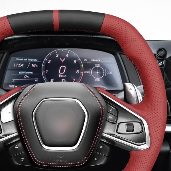 Customized High Quality Leather Steering Wheel Cover For Chevrolet (Chevy) Corvette C8 2020-2024