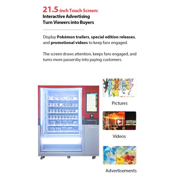 Big Capacity Pokemon TCG Vending Machine with Customized Stickers and Elevator