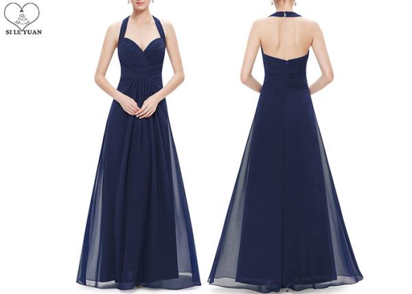 Hanging Neck Wedding Bridesmaid Dresses , Colorful Chiffon Pleated Ball Gown