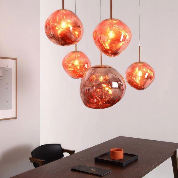 JYLIGHTING Modern Melted Glass Pendant Light, Irregular Shape Swirled Glass Hanging Lamp with Metal Rod for Kitchen Island & Dining Room