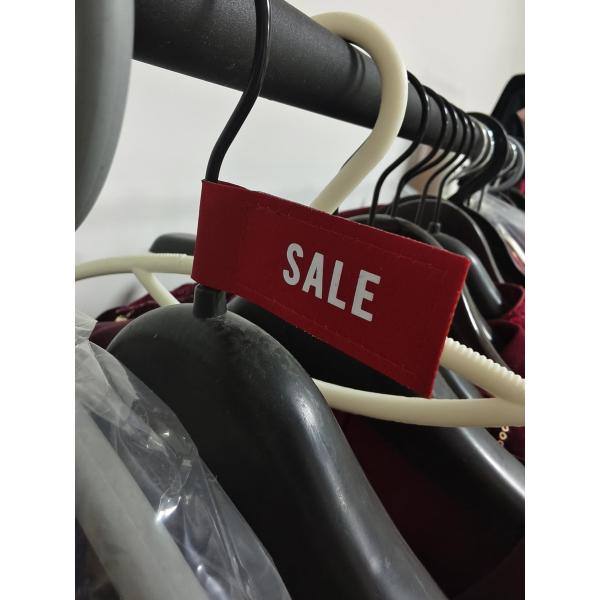 Étiquette de VENTE de vêtements avec logo de marque personnalisé, sérigraphie, étiquette tissée pour vêtements