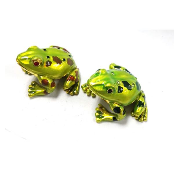 wholesale green crystal frog design metal trinket frog shape metal jeweled enamel trinket boxes