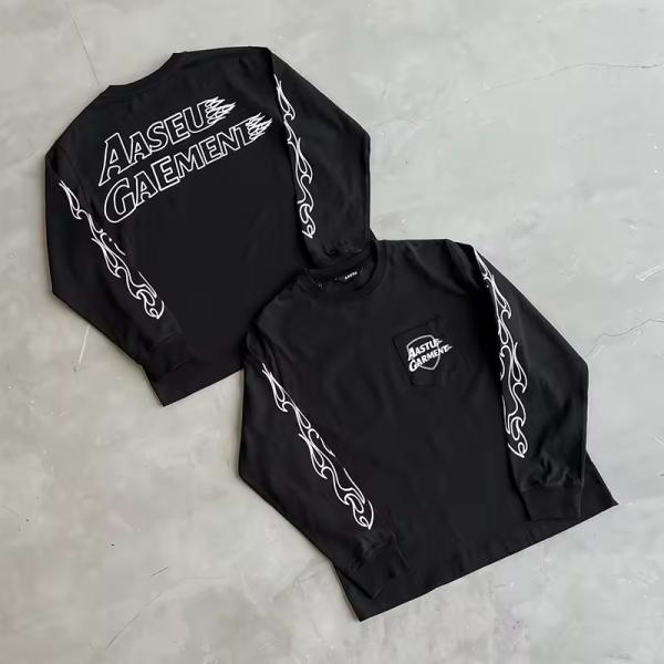 Custom Heavyweight Vintage Screen Digital Print T-shirt Cotton Graphic Drop Shoulder Oversized Boxy Fit Long Sleeve T Shirt