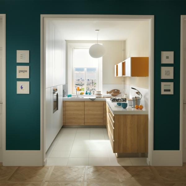 White Wood Grain Melamine Small Handless Kitchen Cabinets Modern Standard Home Mini Kitchenette
