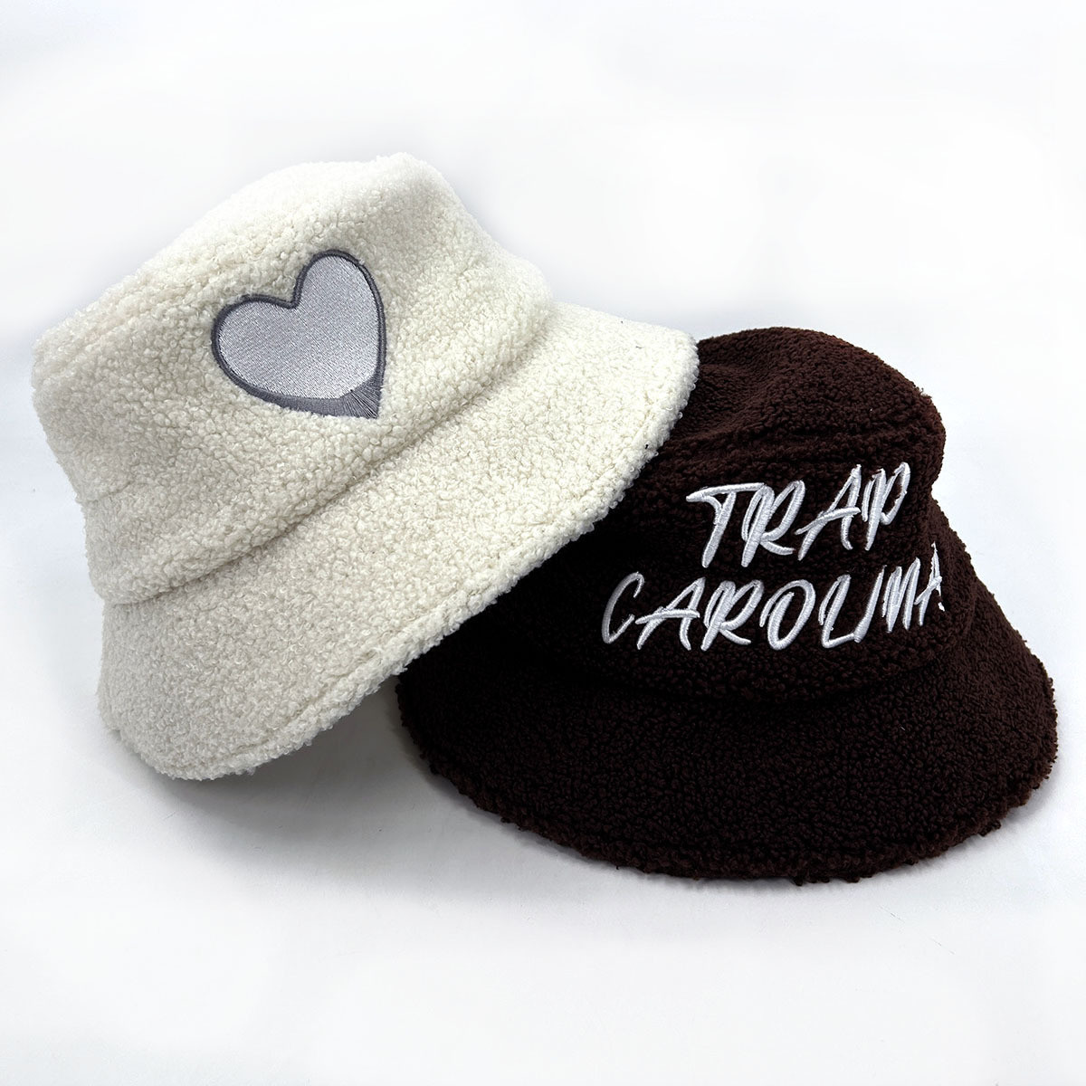 Teddy Velvet Bucket Hat Cotton Satin Fisherman Hat Custom 3D Embroidered