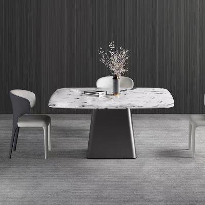 Table basse en acier inoxydable en céramique, table à manger en marbre géométrique carré