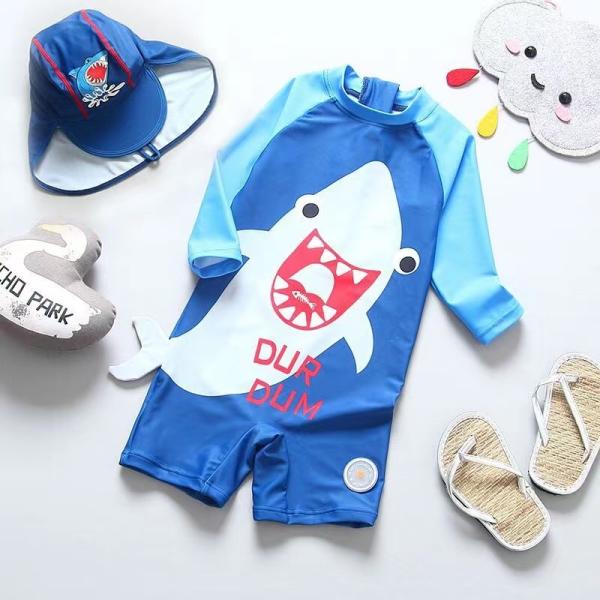 Split Blue Big Boy Swimwear Sets Shark Conservative Boy 3pcs Swimsuit Carton Print