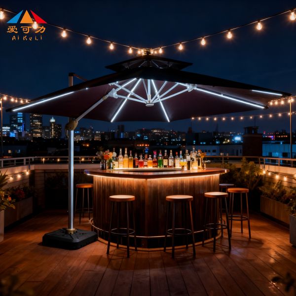 Factory price Luxury Wind-Resistant Roman Umbrella with Lighting