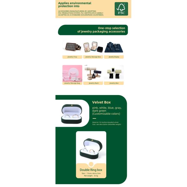 Boîte de bijoux de luxe personnalisée en velours vert personnalisée emballage de bijoux de mariage fiançailles boîte à double anneau avec logo
