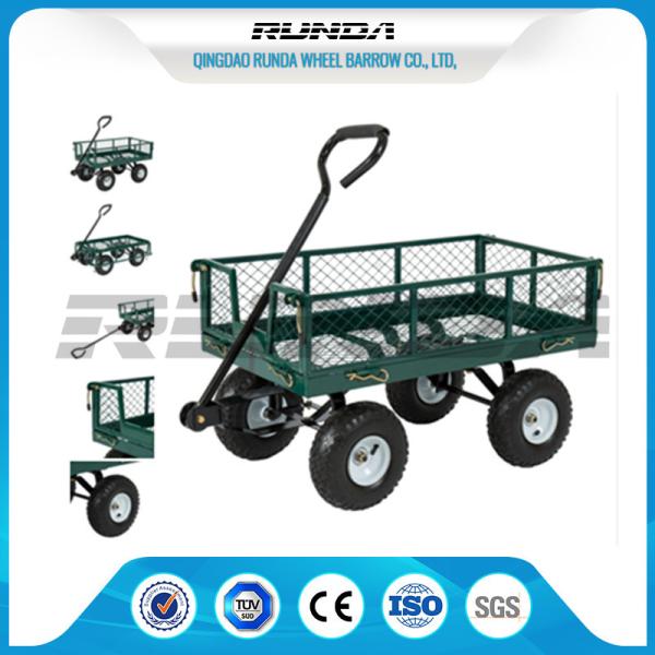 Oxford Cloth Garden Mesh Cart 200kg , 4 Wheel Metal Garden Wagon Green Color