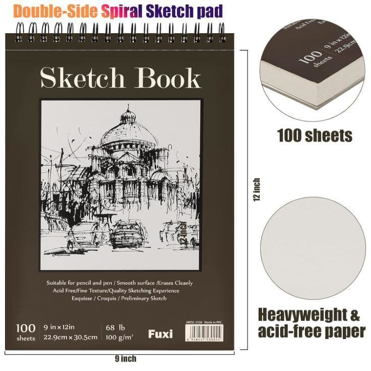 A5 Sketch Book Pack Spiral Bound with 100 Sheets of Acid Free Drawing Paper