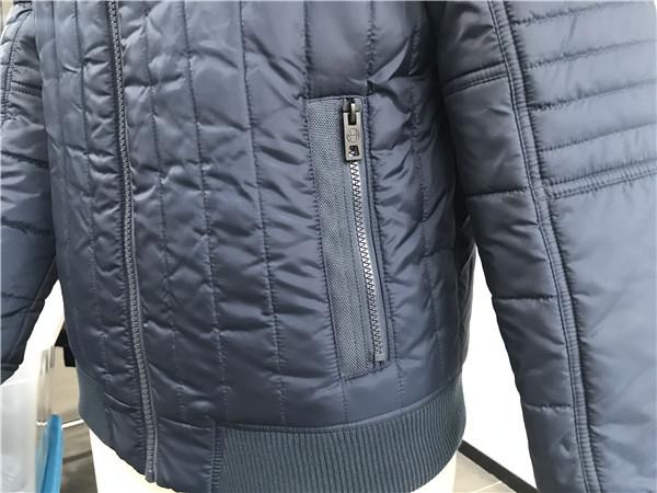 Plastic Zip Pu Leather Coat Navy Polyester Nylon Bomber Puffer Jacket With Hood TW77571