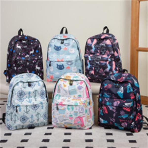 Waterproof Nylon Backpack Men's Clear Sweet Print Student Schoolbag Women's Backpack Fashion Women's Bag