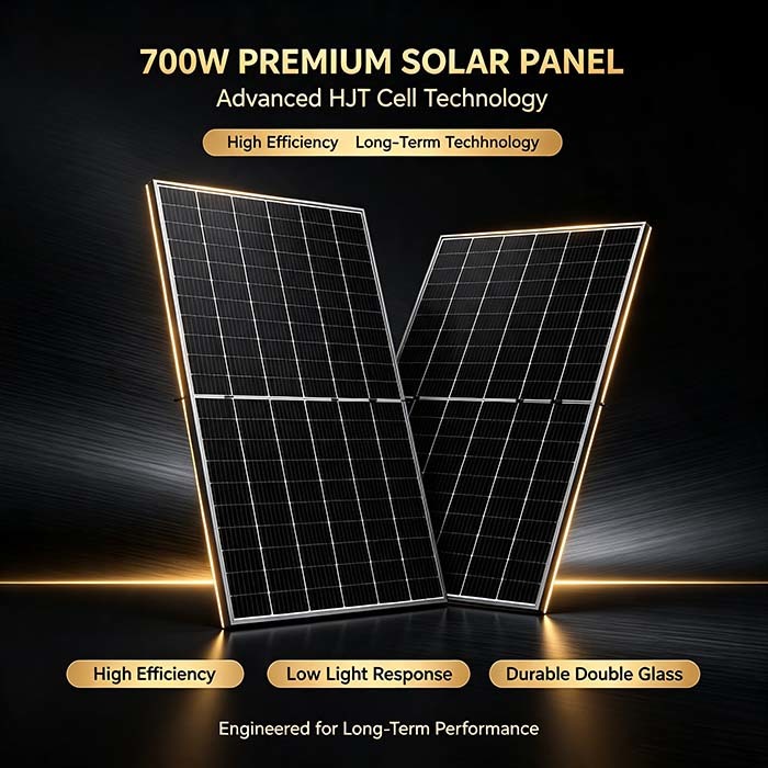 Utility‑Farm 700‑Watt Bifacial Solar Panel, 132‑Cell HJT High‑Efficiency PV Panel