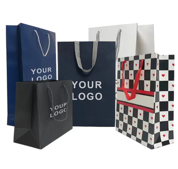Cardboard Promotional Custom Printed Luxury Paper Bag With Ribbon Handles For Shopping Bag With Your Own Logo