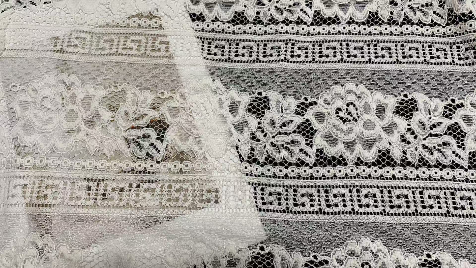 Horizontal Striped Floral Lace Fabric, Ornate Border Pattern Nylon Lace for Garment & Costume Decoration