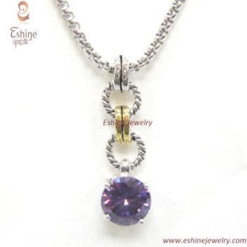 Black enamel infilled cable style design-inspired brass pendant + clear & amethyst CZ