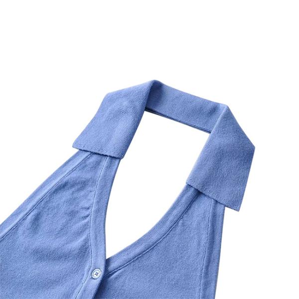 Верхней части урожая кнопки воротника поло женщин жилет Halter Streetwear Backless тонкий подходящий белый