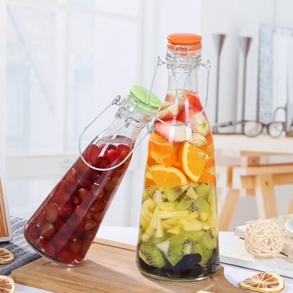 BPA Free 1000ml Glass Beverage Bottle With Clip Top Impact Resistance