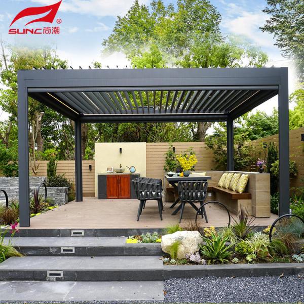 Jardim de alumínio controlado remotamente Pergola à prova de água e vento Gazebo ao ar livre