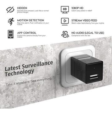 Plastic HD 1080P Mini Spy Camera , Mini USB Charger Security Camera