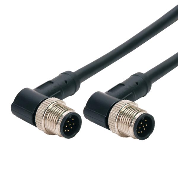 IP67 IP68 Waterproof Connector Female Male M12 A Code Straight and 90 bend Molding Cable