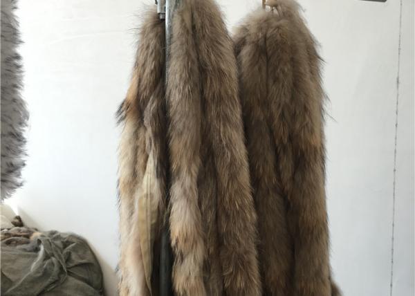 Fluffy Authentic Raccoon Fur Collar , Natural Color Raccoon Fur Hood Trim For Women