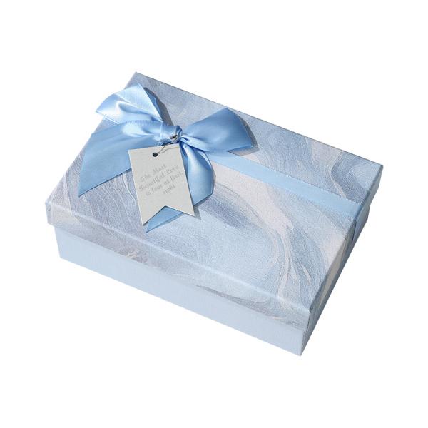 Ink Blue Marble Gift Box Set With Satin Bow Elegant Cosmetic Jewelry Packaging For Valentines Day Special Occasion Present