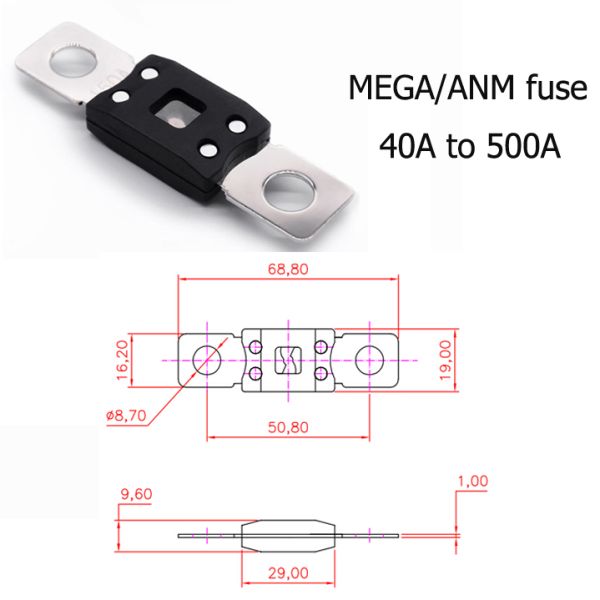 Black Base Red Cover Mega ANM 70VDC M8 Stud Fuse Block Fuse Holder with Red Cover
