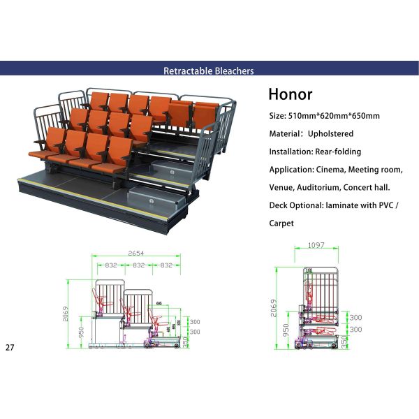 Customized Size Retractable Bleacher Seating with Integrated Writing Board and 5-Year Warranty