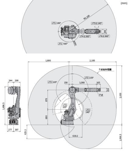 Medido tamanho RS030N Braço Robótico inteligente Kawasaki alcance 2100mm ODM