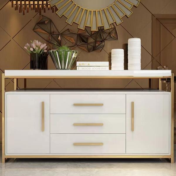 Modern Marble Sideboard Cabinet Stainless Steel Paint Customization