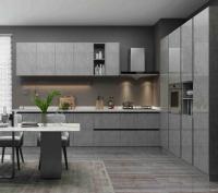 Armário de cozinha modular moderno na madeira compensada com revestimento da melamina com cesta do nuomi