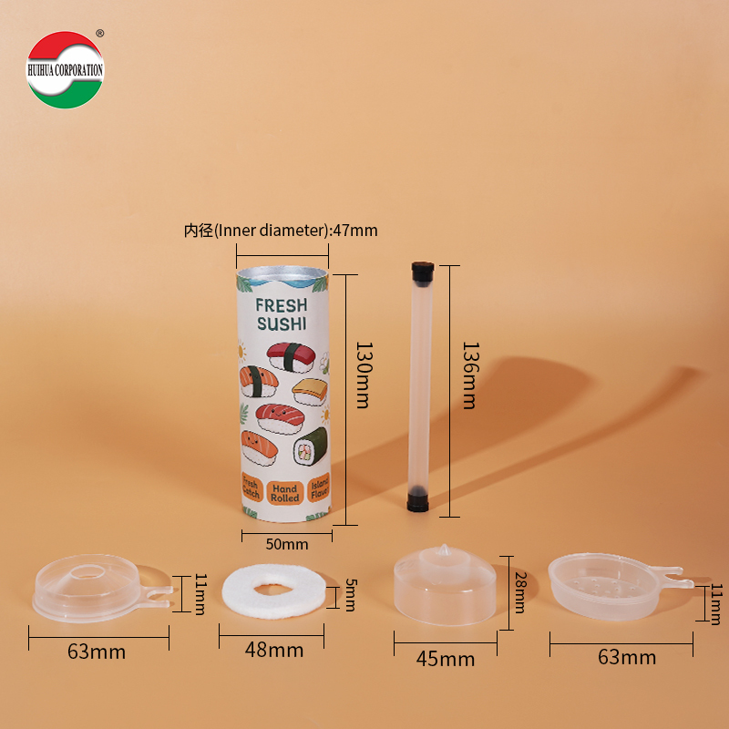 Custom Printed Push Up Sushi Paper Tube Packaging Food Grade Cylinder Can With Soy Sauce Tube Holder